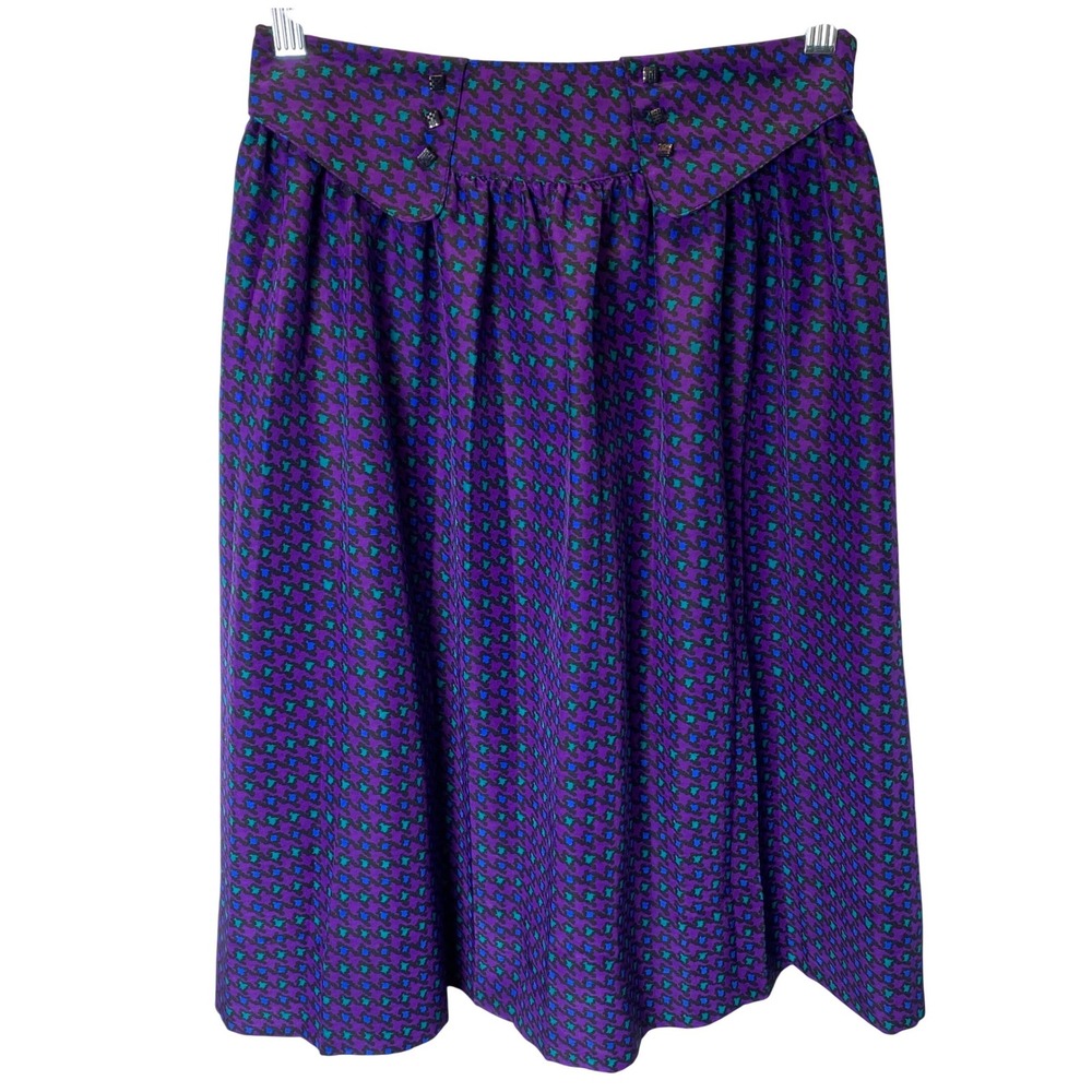 Vintage 80's Laura Henson Midi Skirt Womens 6 Purple Geometric‎ Houndstooth